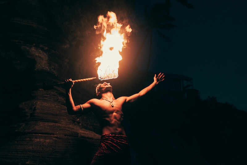 Portrait of a Hawaiian Fire Eater at Night